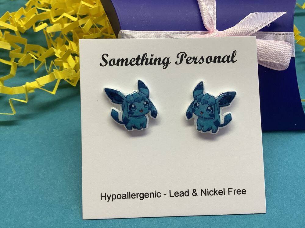 Glaceon - Pokemon Inspired Stud Earrings -Gift Boxed - Chibi Cute - Eeveelution